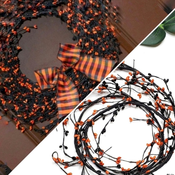 5' Beaded Halloween Wired Garland Bendable Fall Grapevine Orange Black Autumn